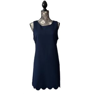Monteau Women's L Navy Lined Sleeveless Above Knee Scalloped Hem Relaxed Dress